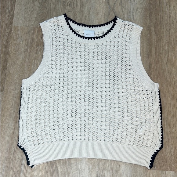 Varley Tops - Varley Delaney Cream and Black Open Stitch Sweater Vest
